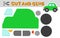 Cut and glue creen car. Vector illustration. Paper puzzle game for children activity and education