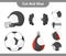 Cut and glue, cut parts of Soccer Ball, Football Helmet, Dumbbell, Punching Bag and glue them. Educational children game,