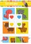 Cut and glue. Four flash cards. Color puzzle. Education developing worksheet. Activity page. Game for children. Funny character.