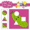 Cut and glue. Game for kids. Education developing worksheet. Cartoon cucumber character. Color activity page. Hand drawn. Isolated