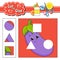 Cut and glue. Game for kids. Education developing worksheet. Cartoon eggplant character. Color activity page. Hand drawn. Isolated