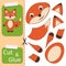 Cut and glue the paper Fox. Create application the cartoon funny fox. Education riddle entertainment and amusement for children.