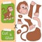 Cut and glue the paper Monkey. Create application the cartoon funny Ape. Education riddle entertainment and amusement for children