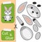 Cut and glue the paper Rabbit. Create application the cartoon fun Bunny. Education riddle entertainment and amusement for children