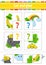 Cut and glue. Set flash cards. St. Patrick`s day. Education worksheet. Horseshoe, rainbow, pot, clover. Activity page. Game for