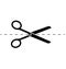 Cut here line icon pack symbol. Paper cut icon with dotted line. Scissors with cut lines. Vector