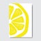 Cut lemon template card, slice fresh fruit poster on white background, magazine cover vertical layout brochure poster