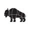 Cut of meat buffalo. Bison silhouette scheme lines of different