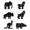 Cut of meat set beast Bison and rhinoceros. Elephant and horse s