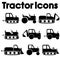 Cut Out Black Various Tractor and Construction Machinery Icon set isolated on white background