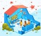 Cut out isometric illustration of stay at home family to avoid virus contagious, stay safe at home