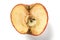 cut out section of overripe apple on white background