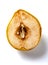 cut out section of overripe pear on white background