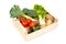 Cut Out of Variety of Fresh Vegetables in Wooden Crate