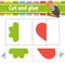 Cut and play. Paper game with glue. Flash cards. Color puzzle. Education developing worksheet. Activity page. For children. Funny