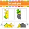 Cut and play. Paper game with glue. Flash cards. Education worksheet. Coin, pot. St. Patrick`s day. Activity page. Funny characte