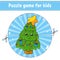 Cut and play. Round puzzle tree. Logic puzzle for kids. Activity page. Cutting practice for preschool. cartoon character.