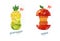 Cut red apple and pinapple watercolor fresh clip art juice style color drawing on white background