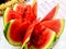 Cut watermelon on the table. Ripe