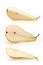 Cut yellow pear fruits. Collection of yellow pear pieces of different shapes on white background