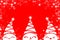 Cute 3 snowman wear white hat on red and snow background. Funny cartoon character.