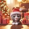 cute 3d art kitten wearing santa hat