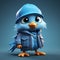 Cute 3d Cartoon Blue Bird In Stylish Urban Outfit