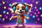 A cute 3D cartoon character dog character rendering wearing headphones, giving off a charming and musical vibe