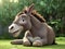 A cute 3D cartoon donkey sits, full of charm and character in a delightful portrayal