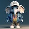 Cute 3d Cartoon Elephant In Urban Clothes - Hip Hop Aesthetics