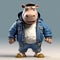 Cute 3d Cartoon Hippo In Hip-hop Style With Urban Clothes