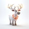 Cute 3D Christmas reindeer Rudolph nose and antlers on a snowy white background Generative AI