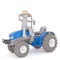 Cute 3d farmer sitting on a blue tractor