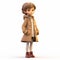 Cute 3d Girl In Coat: Sepia Tone 3d Render Cartoon