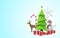 Cute, 3D illustration of a winter holidays Christmas scene with a tree, reindeer, snowman, candy cane, and gifts