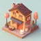 Cute 3d kawaii isometric japan house