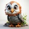 Cute 3d Owl On Green Grass: Zbrush Style With Toy-like Proportions