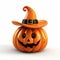 Cute 3d Pumpkin In Witch Hat: Witchcore And Smilecore Style