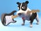 Cute 3d puppy dog character holding an electric guitar in his mouth, 3d illustration