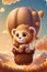 Cute 3D render illustration of a lion in a hot air balloon