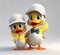 A cute 3D render of two ducks on a white background, designed to look adorable and charming like a cartoon character