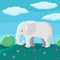Cute 8-bit elephant is walking on a hill