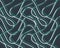 Cute abstract art pattern like mixed wires, cables or threads in a green and grey curved lines on navy background.Vector