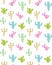 Cute Abstract Cactus Vector Pattern. Pink, Green, Beige and Blue Cactus with Black Spines.