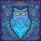 Cute abstract owl and psychedelic ornate pattern. Character tattoo design for pet lovers, artwork for print, textiles