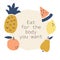 Cute abstract seamless background with fruits collage, cut paper pieces immitation, trendy minimal graphic design style