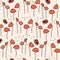 Cute abstract simple seamless vector pattern illustration with red poppies flowers and red ladybug insects on pastel background