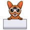 Cute abyssinian cat cartoon holding blank sign