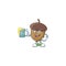 Cute acorn with character mascot design holding juice