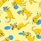 Cute activity dogs vector seamless pattern. Doodle background